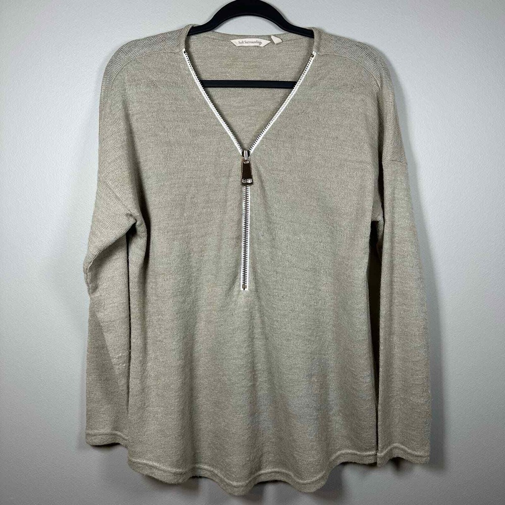 Soft Surroundings Large Sweater Beige Long Sleeve Half Zip Knit Pullover